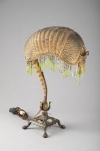Antique Table Lamp with Armadillo Shade, circa 1920s, shade is mounted on footed cast iron base, mea