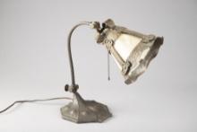 Fine antique, Arts & Crafts, slag glass and bronze Table Lamp with heavy weighted base, circa 1920s,