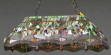 Beautiful leaded and stained glass hanging Billiard Light Fixture, measures 32" L x 18" W x 12" T, l