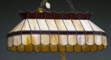 Leaded and stained glass Billiard Hanging Light Fixture, very good condition, measures 35" L x 13 1/