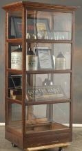 Antique country store, oak and glass sliding door, Floor Model Showcase, circa 1900s, manufactured b