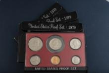Group of three (3) uncirculated cased 1979 U.S. Proof Sets, totaling 18 coins. Each set contains 6 C