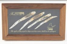 Cased Set of four Case Folding Pocket Knives, blade is marked "0288". Case is marked "2008 Friends o