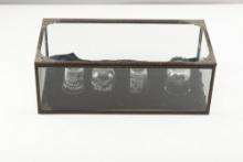 Unique glass and metal, vintage Display Case, 14" L x 7" W x 4 1/2" T, with fancy embossed corners.