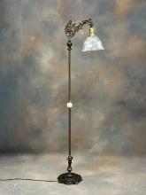 Antique brass and onyx Bridge Lamp, circa 1920s, with ornate goose neck crest, ornate 10" base, and
