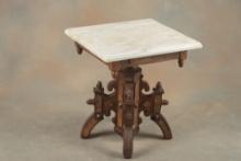 Unique small Victorian Table, circa 1890s, with revolving marble top, measures 19" T x 17 1/2" sq. t
