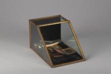 Antique metal and glass, country store Table Model Showcase and contents, case measures 11 1/2" L x
