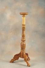 Carved wooden Fern Stand with carved center column and claw feet, measures 52" T x 9" round top, nic