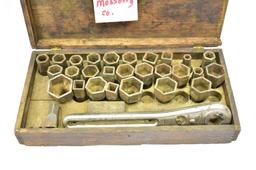 Circa 1920's Frank Mossberg socket set in a wooden box.