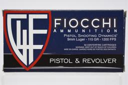 250 Rounds - Fiocchi 9mm Luger Ammunition - Full Metal Jacket - 115 Grain