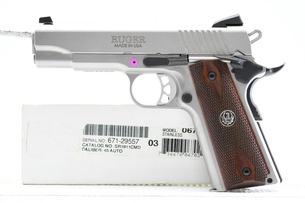 Ruger, SR1911 Full Size - Stainless, 45 ACP, Semi-Auto (W/ Box & Case), SN - 671-29557