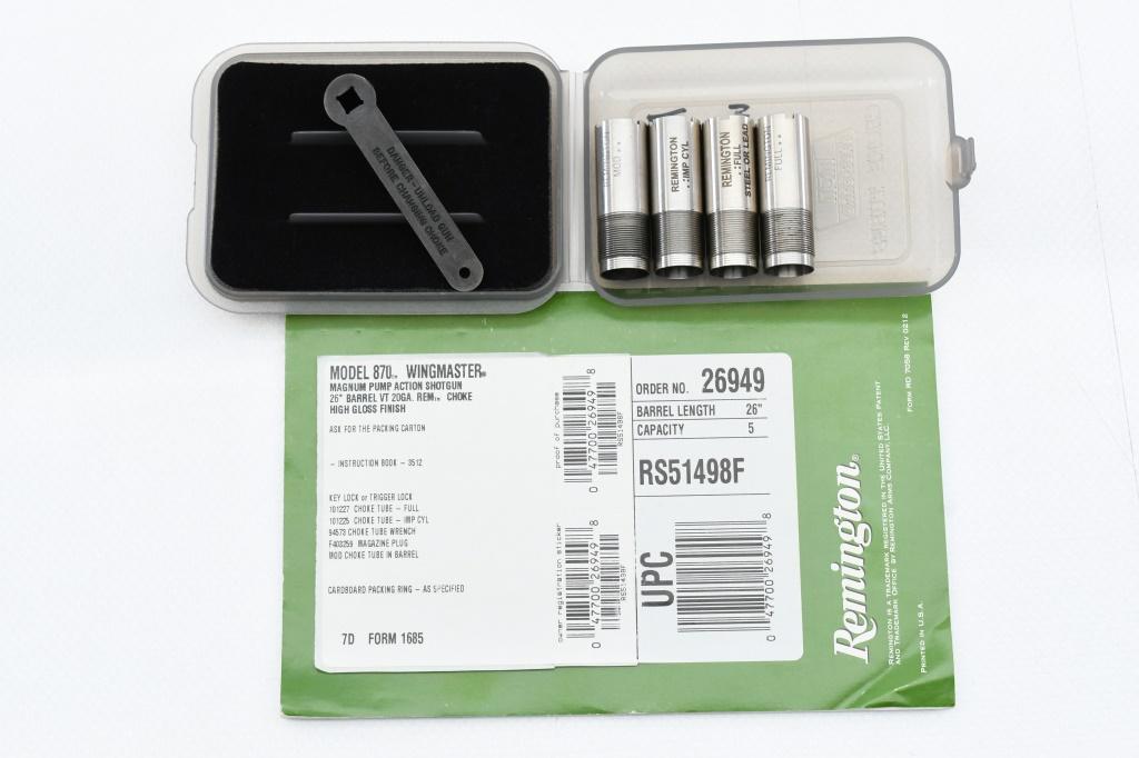 Remington, 870 Wingmaster, 20 Ga. (26" RemChoke), Pump (New W/ Box), SN - RS51498F