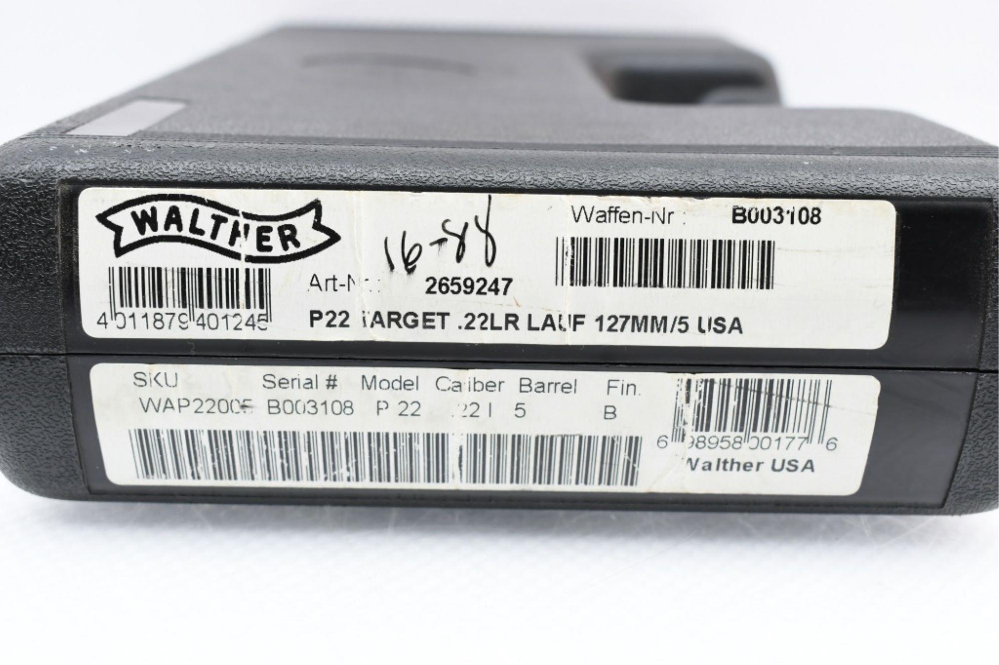 Walther P22 Target (5" W/ Q-Style Stabilizer), 22 LR, Semi-Auto (W/ Hardcase), SN - B003108