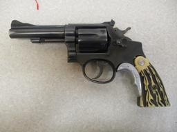 S&W mod. K-Frame 38 SPCL cal revolver w/holster & imitation stag grips Melv