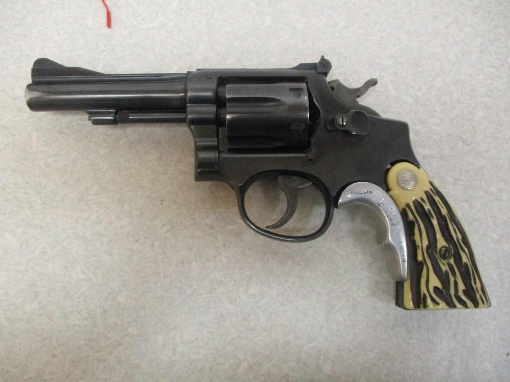 S&W mod. K-Frame 38 SPCL cal revolver w/holster & imitation stag grips Melv