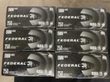 6 BX (250) FEDERAL 9MM LUGER AMMO