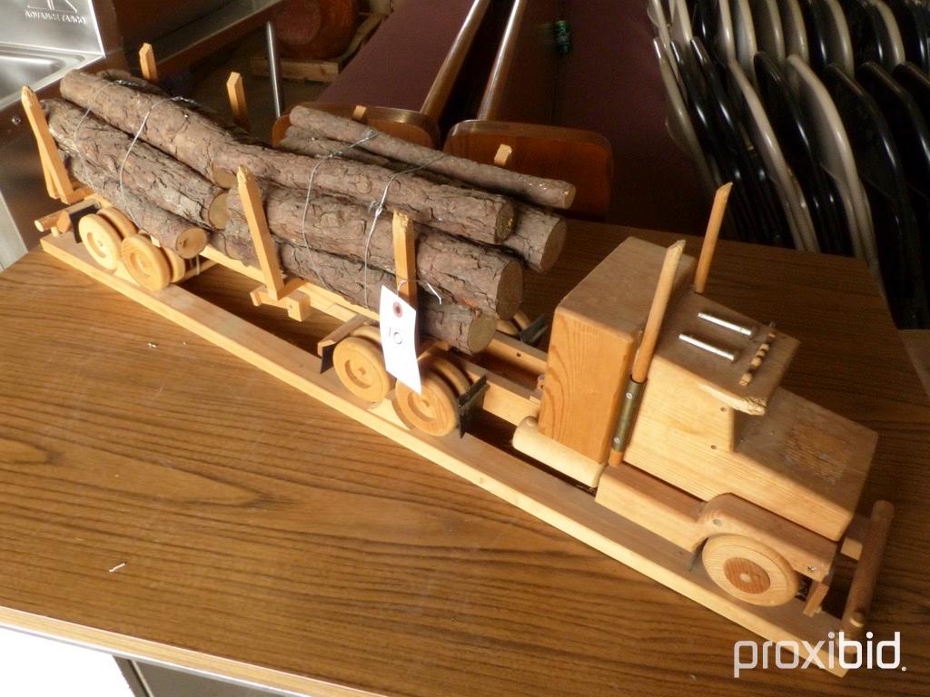 ANTIQUE WOODEN LOG TRUCK & TRAILER