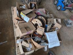 PALLET W/MISC PARTS, GRINDING WHEELS, WIRE, ETC