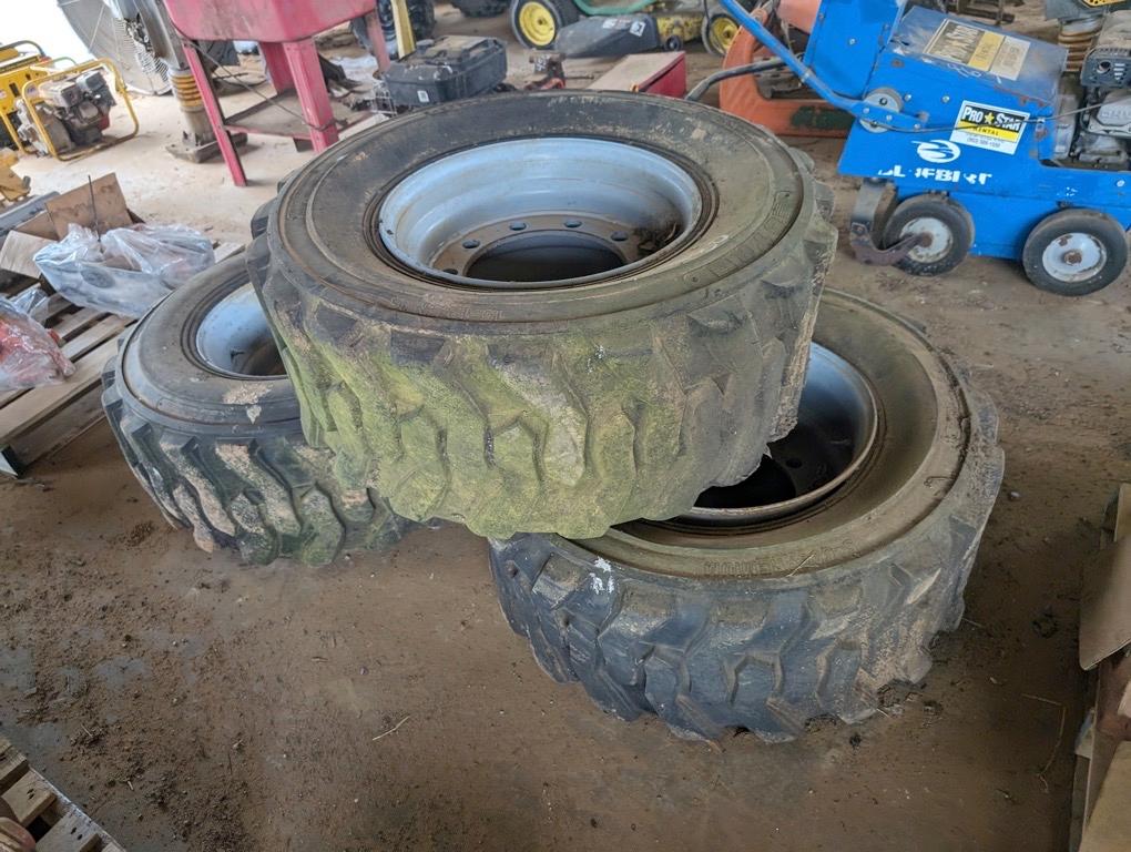 (3) 15-19.5 LOADER TIRES ON RIMS