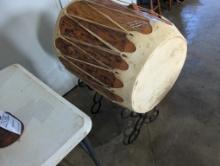 DRUM-MADE FROM TREE TRUNK COVERED WITH DEER HIDE