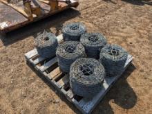 PALLET W/ 6 ROLLS OF BARB WIRE
