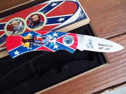 Civil War Confederate General Robert E Lee 1807-1870 Folding Knife In Wood Display Box Rebel Flag