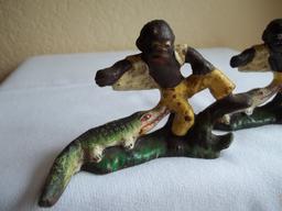 Lot Of 2 Cast Iron Black Boy & Snapping Alligator Bottle Openers Opener
