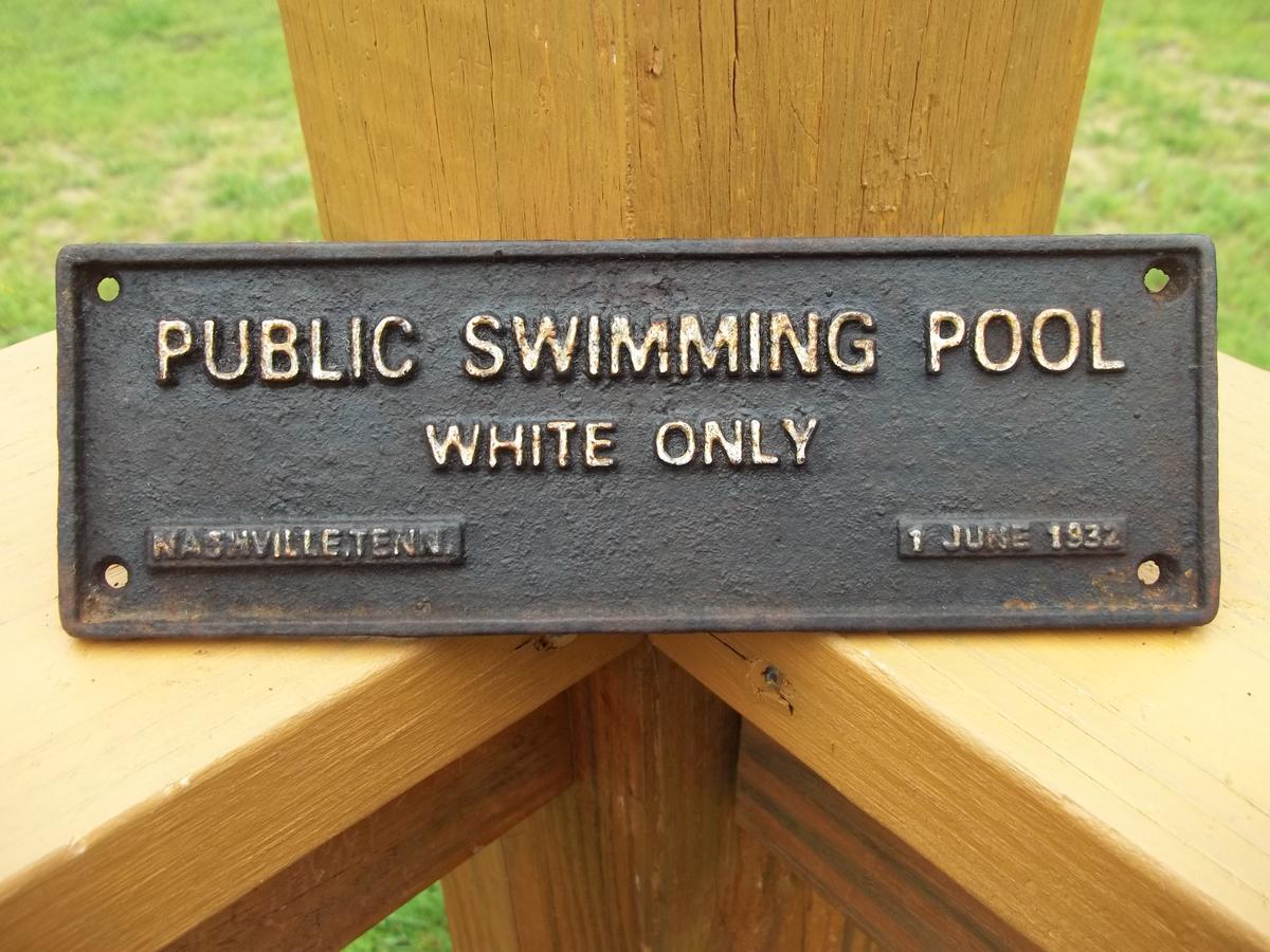 Cast Iron Public Swimming Pool White Only Segregation Sign Nashville Tenn 1 June 1932