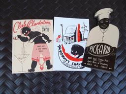 Lot of 3 Black Americana Restaurant Menus Pick A Rib Mammy's Shanty & Club Plantation