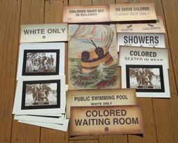 Large Assortment Of Black Americana Paper Signs Prints Segregation Signs Etc.