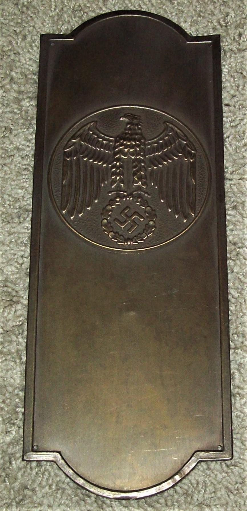 Nazi Germany Brass Door Plate Swastika
