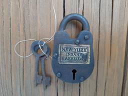 Small Mini New York Insane Asylum Lock Padlock 2 Keys