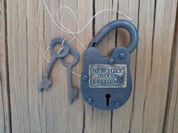 Small Mini New York Insane Asylum Lock Padlock 2 Keys