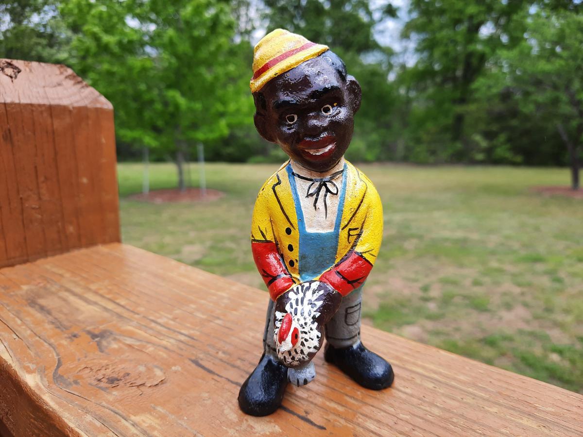 Cast Iron Black Boy Catching A Chicken Coin Money Bank