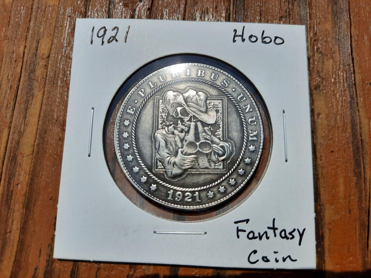 1921 Hobo Dollar Double Barrel Shotgun Skeleton Cowboy Fantasy Dollar