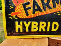 Old Tin Metal Embossed Farmers Hybrid Hogs Sign