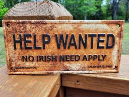 1915 Cast Iron Help Wanted No Irish Need Apply Sign Salem Sign Co Salem Mass