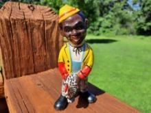 Cast Iron Black Boy Catching A Chicken Coin Money Bank