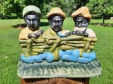 Cast Iron Hubley Black Americana 3 Boys on Fence Eating Melon Doorstop