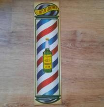 Rayette GDT Dandruff Lotion Barber Pole It Pays to Look Well Cardboard Advertising Sign