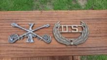 2 Heavy Brass US Military & 7 Cavalry Company A Crossed Swords