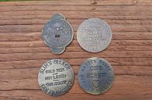 4 Brass Brothel Whore House Tokens