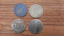 Lot of 4 Brass Brothel Whore House Tokens