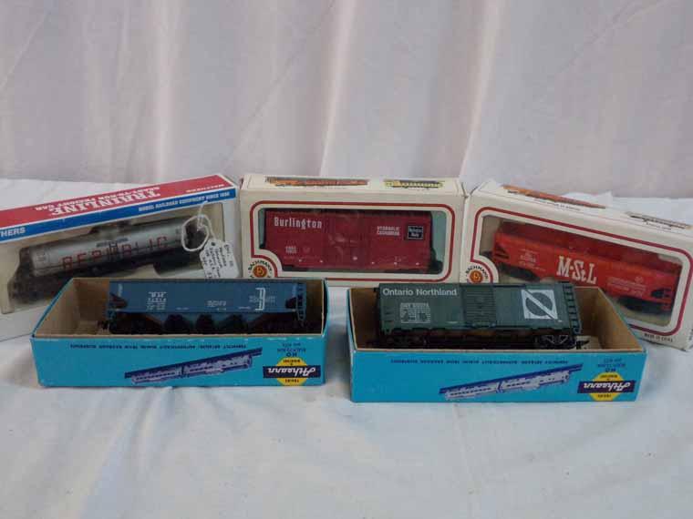 Lot of 5 Includes M-STL Coal Car, Burlgtn. Hi-Cube Boxcar, Walther Train Line Republic Tanker, B&M H