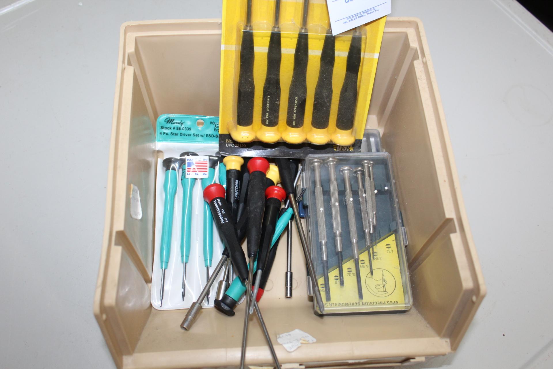 Box Of Precision Screwdrivers, Nut Drivers, Star Drivers.
