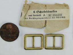 4pcs-Small NSDAP Pebbled Buckles W/RZM Package-1934 Arbeit Rally Badge-Hitler Booklet