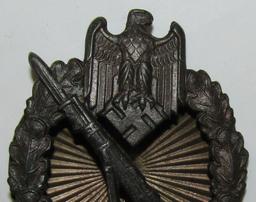 WW2 German Infantry Assault Badge In Bronze With Screw Back-Scarce Maker
