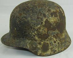 Ground Dug Relic M35 Double Decal Helmet With Trace Remnants Of Snow Camo Finish (HG-54)