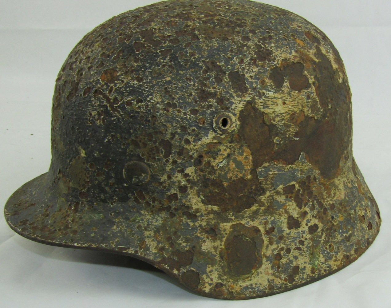 Ground Dug Relic M35 Double Decal Helmet With Trace Remnants Of Snow Camo Finish (HG-54)