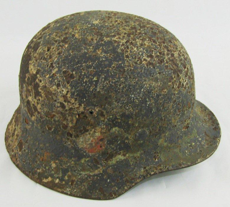 Ground Dug Relic M35 Double Decal Helmet With Trace Remnants Of Snow Camo Finish (HG-54)